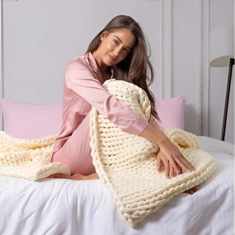 Knitted Weighted Blanket for Stress Relief and Better Sleep