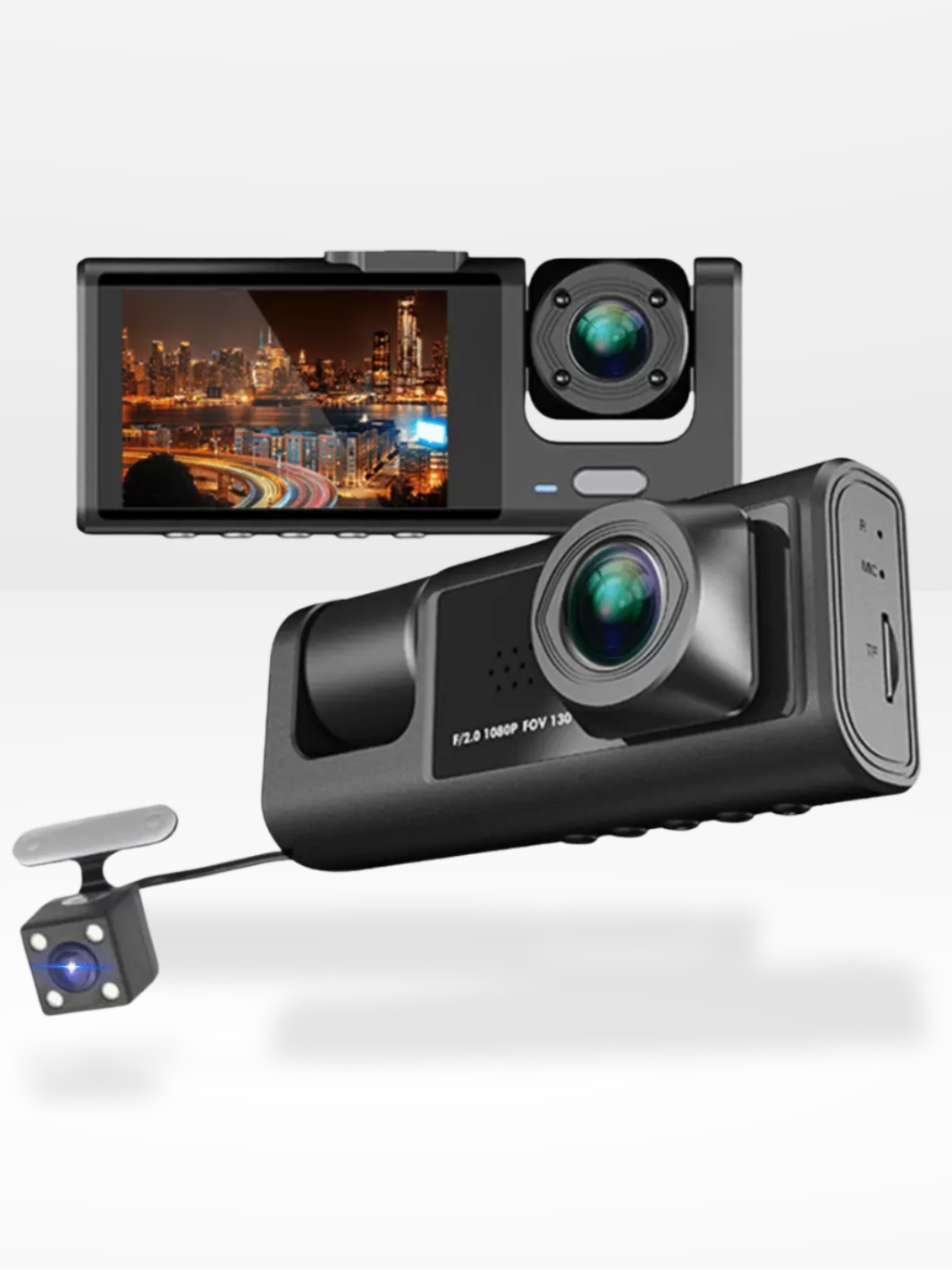 Full HD Dual Camera Dash Cam with Night Vision and Rear Backup Feature