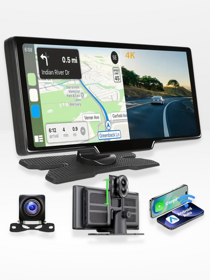 Wireless CarPlay Display with Integrated 4K Dash Camera