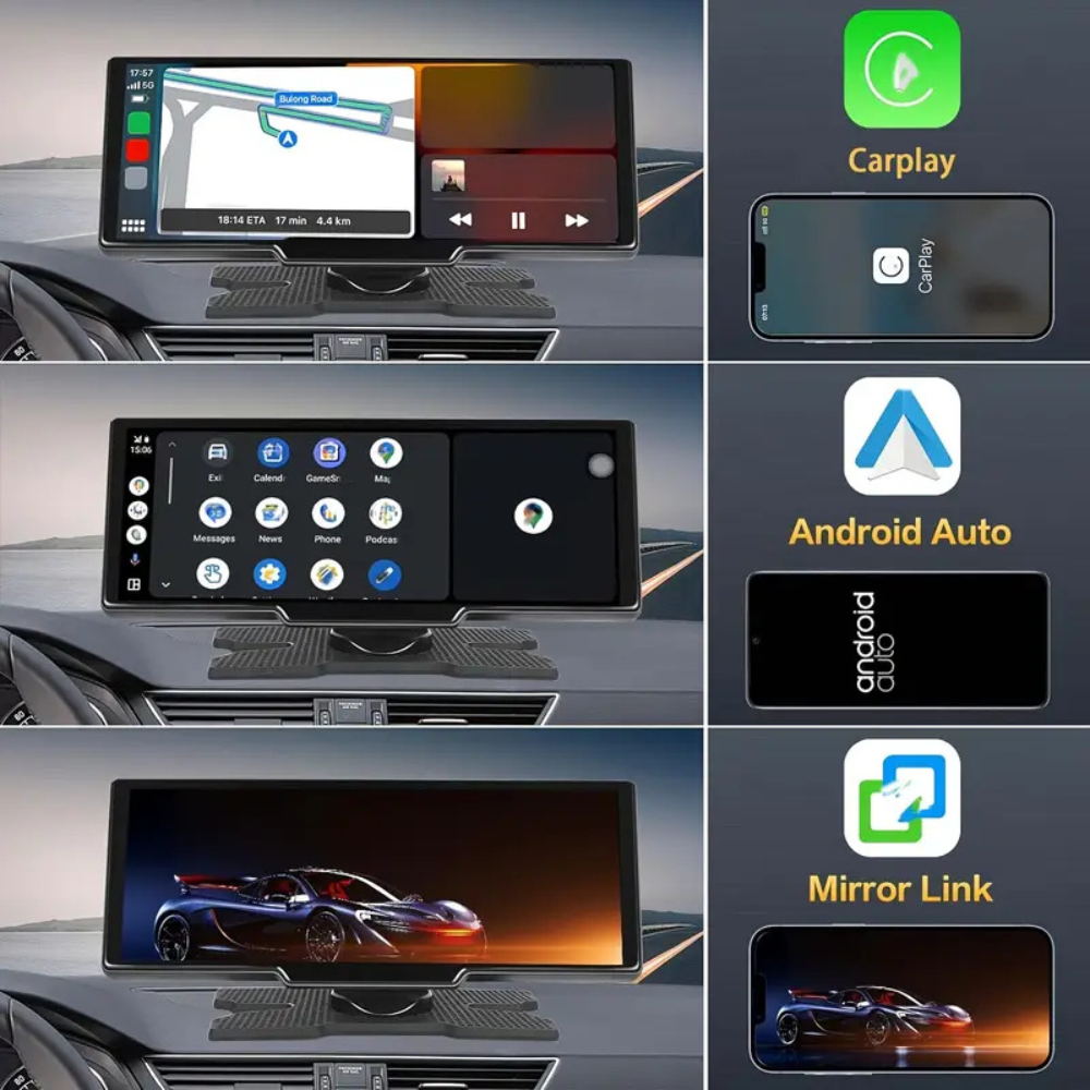 Wireless CarPlay Display with Integrated 4K Dash Camera