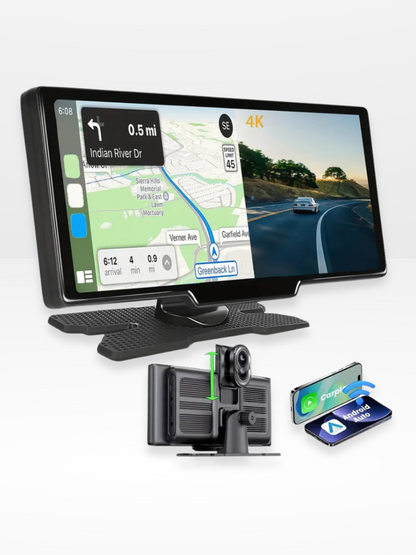 Wireless CarPlay Display with Integrated 4K Dash Camera