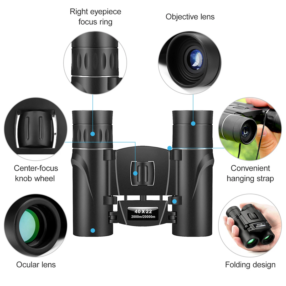 High-Definition 8x Compact Binoculars with Clear Lenses