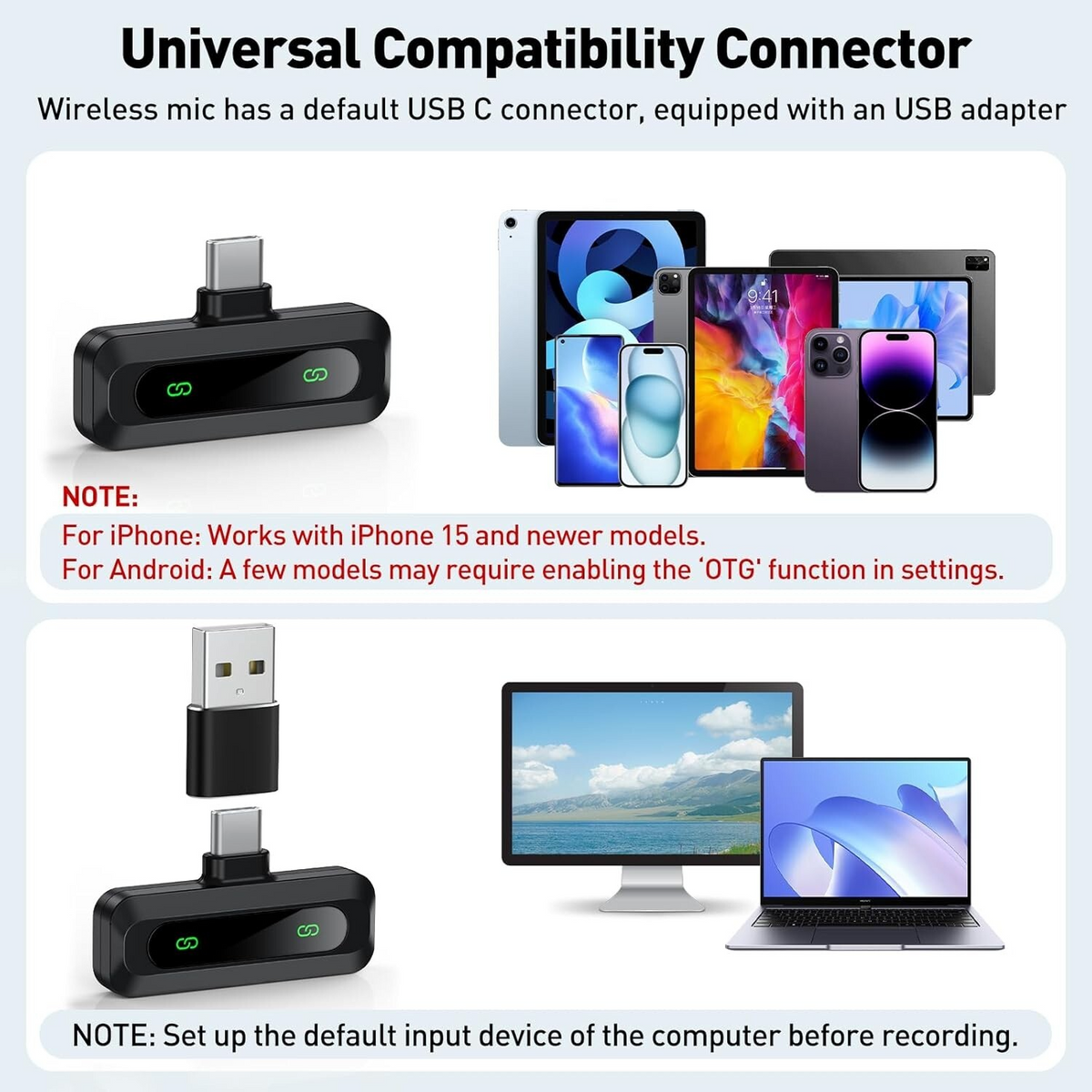 Wireless Lavalier Microphone with USB-C for Stable, Clear Audio