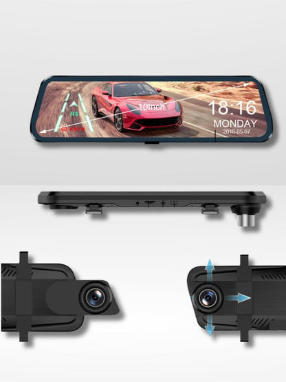 Full HD Car Dashcam with 10" Touchscreen and Night Vision for Rearview Mirror