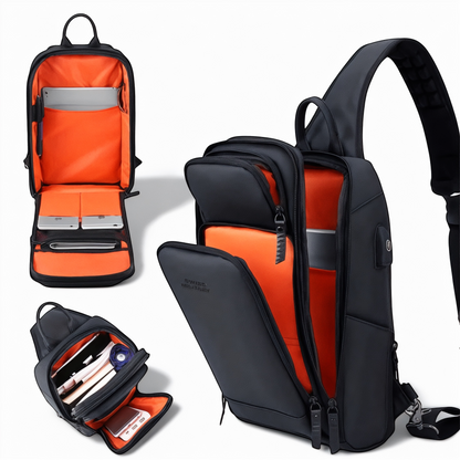 Waterproof Shoulder Bag with Anti-theft Features and Hidden USB Port