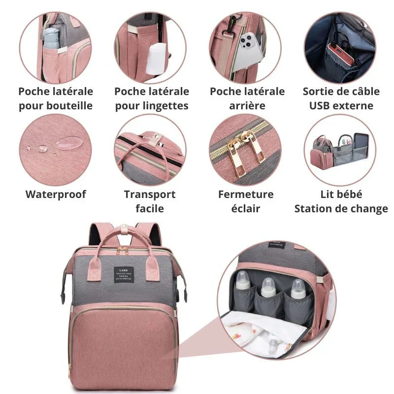3-in-1 Baby Diaper Bag with Built-in Crib