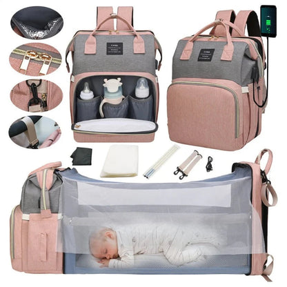 3-in-1 Baby Diaper Bag with Built-in Crib