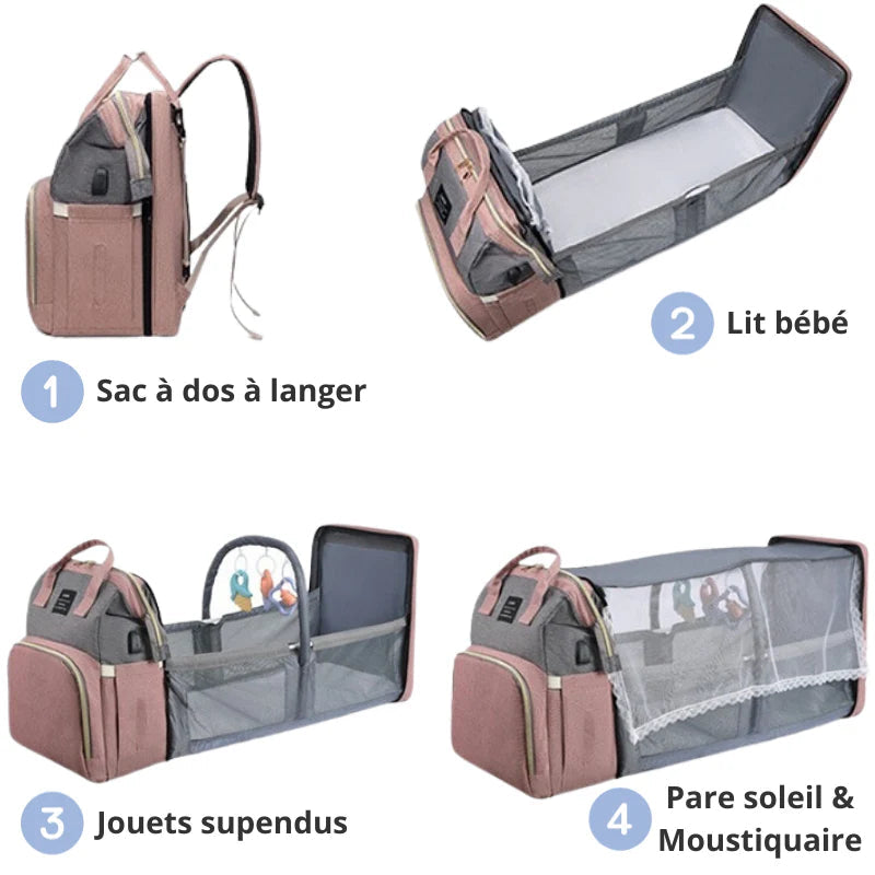 3-in-1 Baby Diaper Bag with Built-in Crib