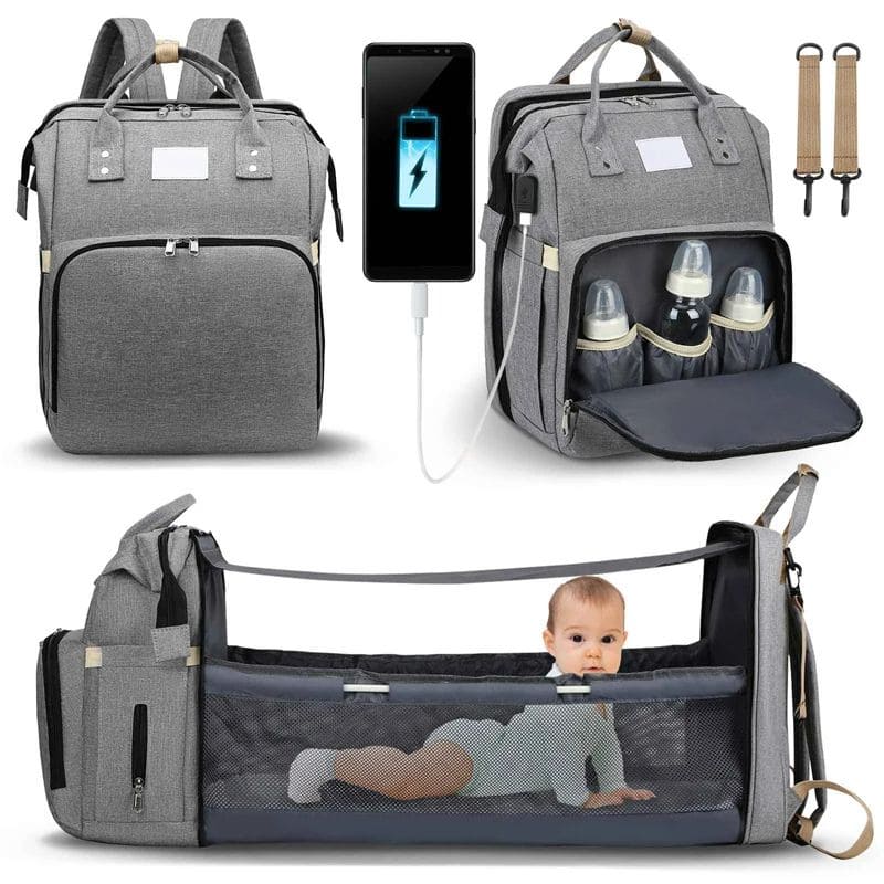 3-in-1 Diaper Backpack with Baby Crib and Spacious Storage