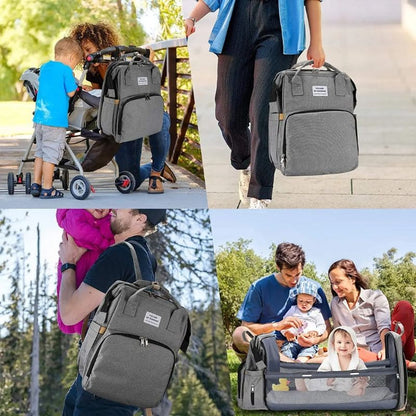 3-in-1 Diaper Backpack with Baby Crib and Spacious Storage