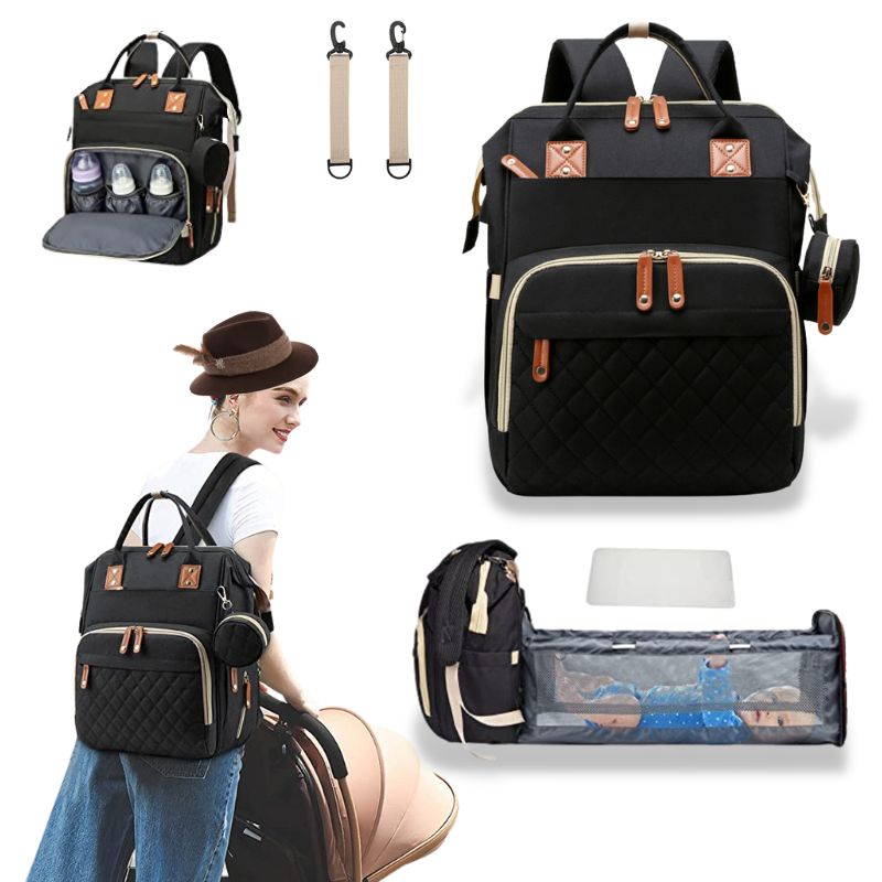 3-in-1 Diaper Backpack with Portable Baby Crib