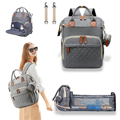 3-in-1 Diaper Backpack with Portable Baby Crib