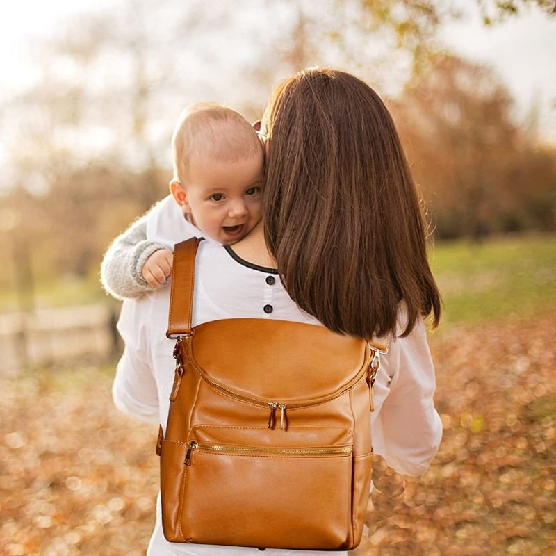 Stylish Waterproof PU Leather Diaper Bag - Roomy and Functional