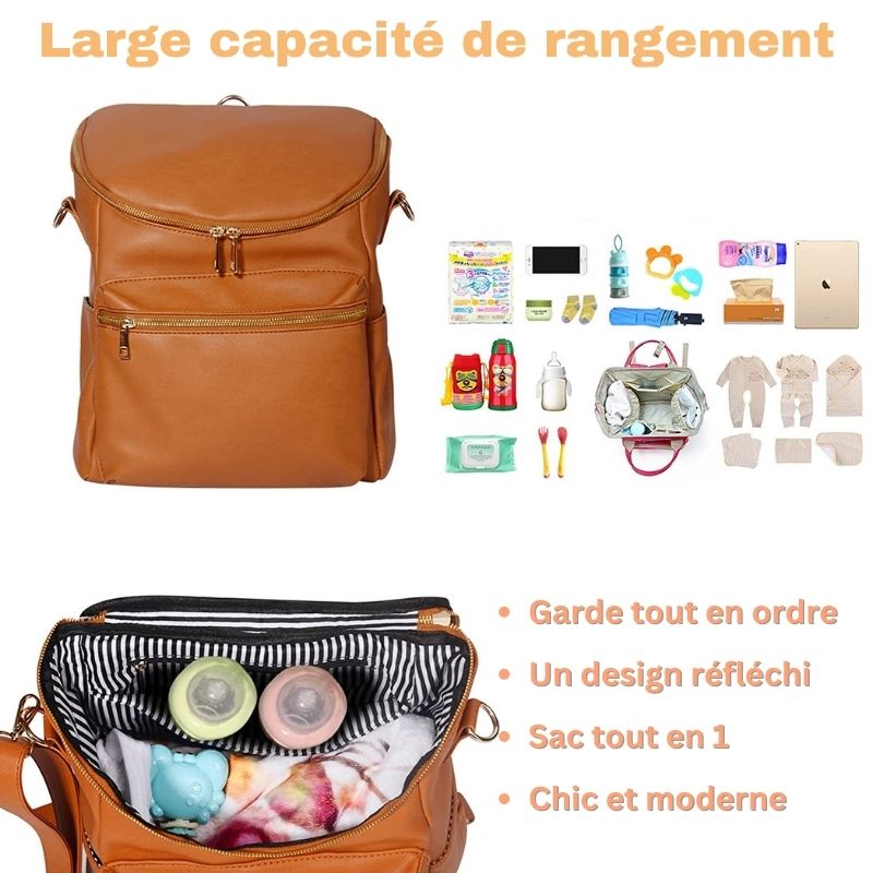 Stylish Waterproof PU Leather Diaper Bag - Roomy and Functional