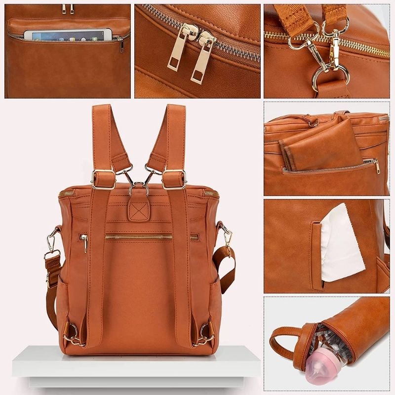 Stylish Waterproof PU Leather Diaper Bag - Roomy and Functional
