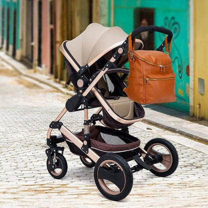 Stylish Waterproof PU Leather Diaper Bag - Roomy and Functional