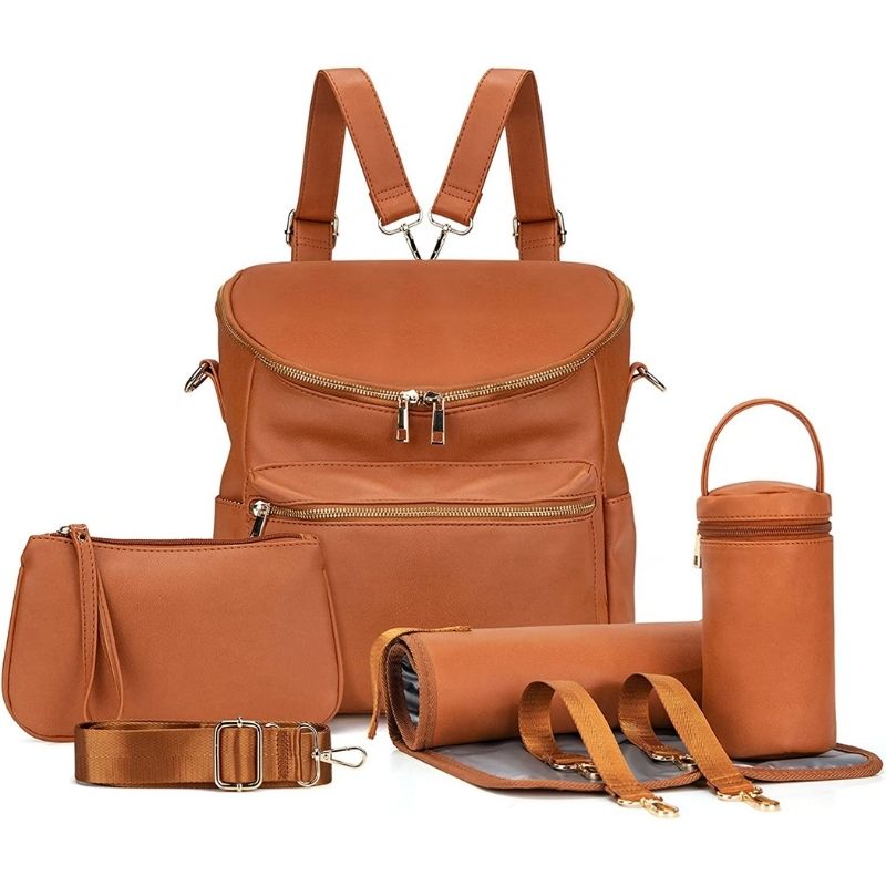 Stylish Waterproof PU Leather Diaper Bag - Roomy and Functional