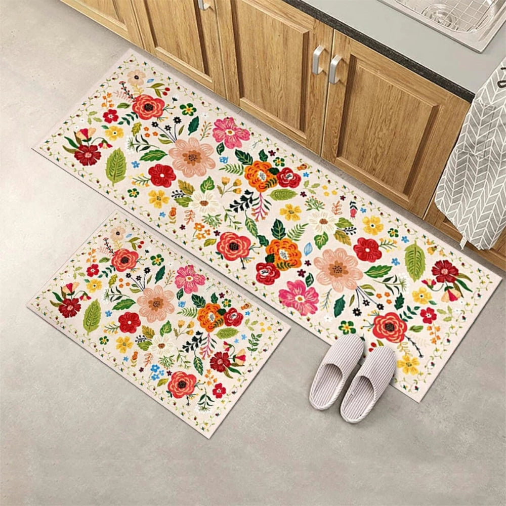 Charming Floral Comfort Mat Duo for Your Kitchen