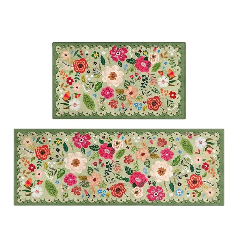 Charming Floral Comfort Mat Duo for Your Kitchen