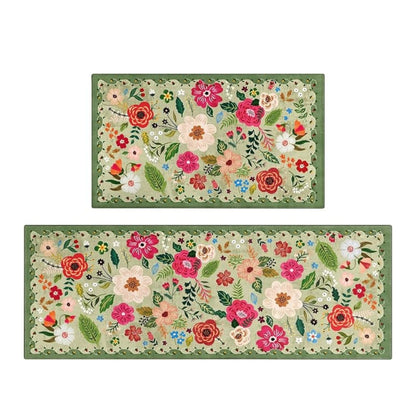 Charming Floral Comfort Mat Duo for Your Kitchen