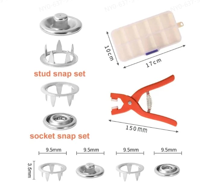 Snap Button Repair Kit with Pliers | Durable Stainless Steel Fasteners
