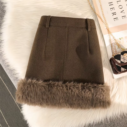 Chic Women's Winter Skirt Featuring Fur Trim