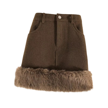 Chic Women's Winter Skirt Featuring Fur Trim