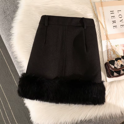 Chic Women's Winter Skirt Featuring Fur Trim