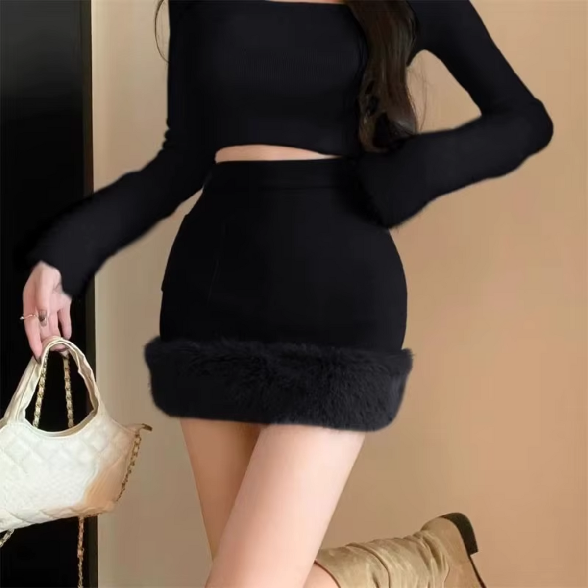 Cozy Winter Skirt with Soft Fur Finish