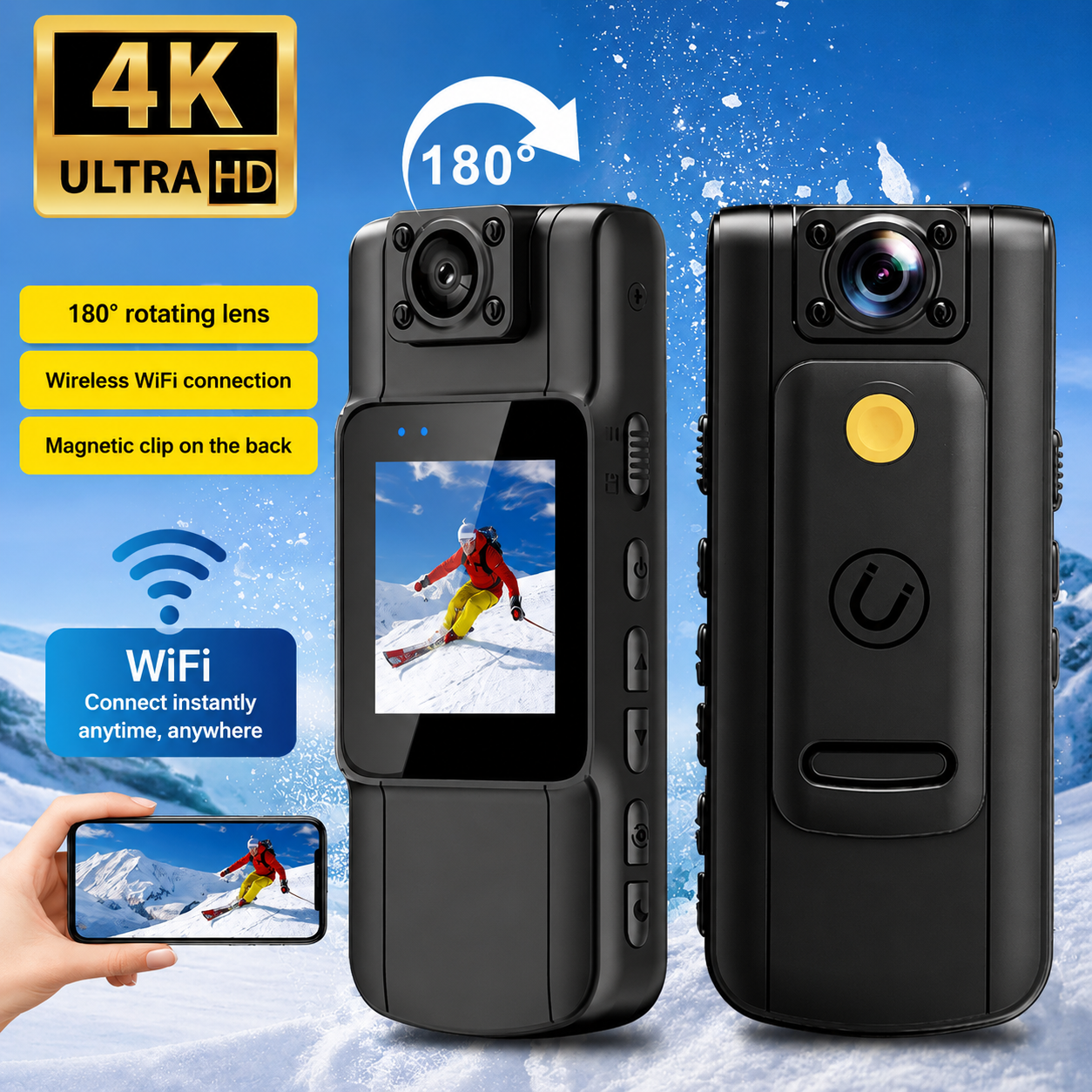 Compact 4K Action Camera with Rotating Lens