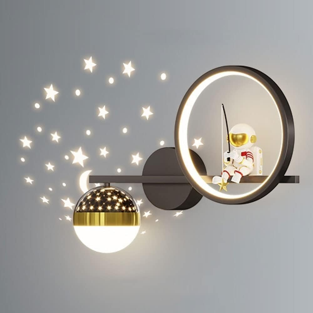 Warm White LED Wall Light in Mini Astronaut Moon and Star Design for Kids