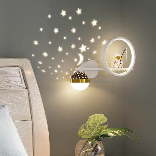 Warm White LED Wall Light in Mini Astronaut Moon and Star Design for Kids