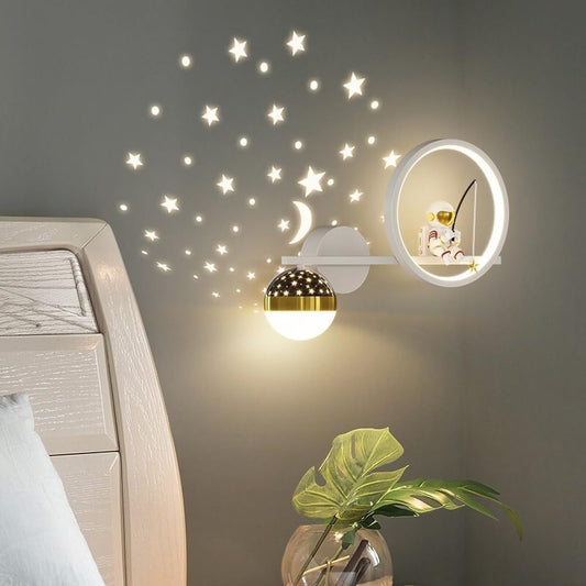 Warm White LED Wall Light in Mini Astronaut Moon and Star Design for Kids