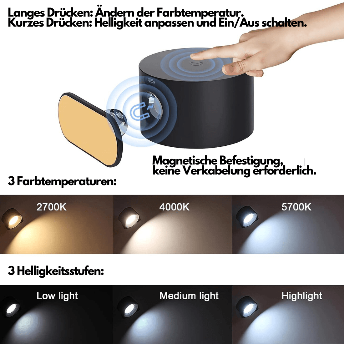 Rechargeable Wireless Wall Light – Versatile 360° LED Illumination