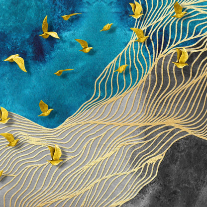 Stunning Golden Avian Silhouettes on Azure Canvas Art