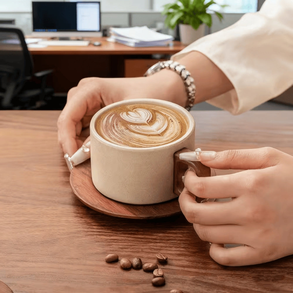 Chic Artisan Mug with Wooden Handle for Coffee Lovers