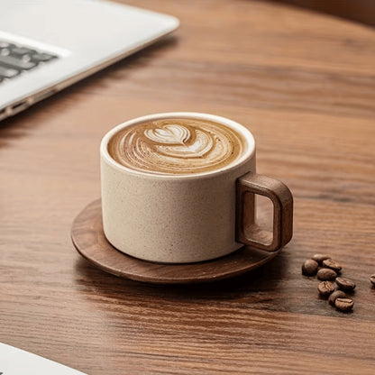 Chic Artisan Mug with Wooden Handle for Coffee Lovers
