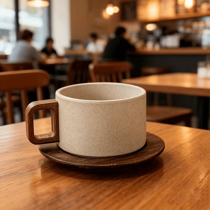 Chic Artisan Mug with Wooden Handle for Coffee Lovers