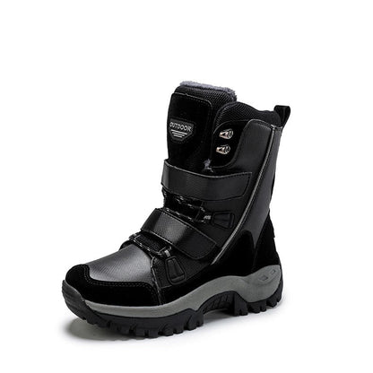 Plus Size Waterproof PU Leather Boots - Warm Plush Mid-Calf Style