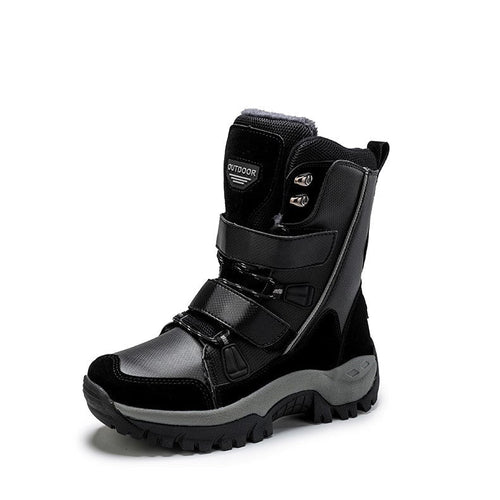 Plus Size Waterproof PU Leather Boots - Warm Plush Mid-Calf Style
