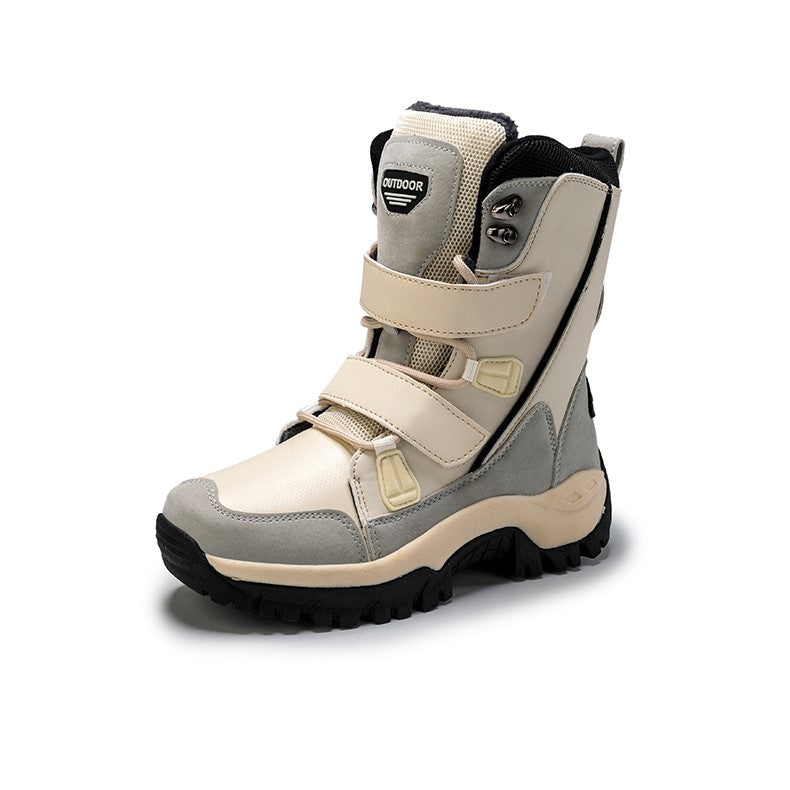 Plus Size Waterproof PU Leather Boots - Warm Plush Mid-Calf Style