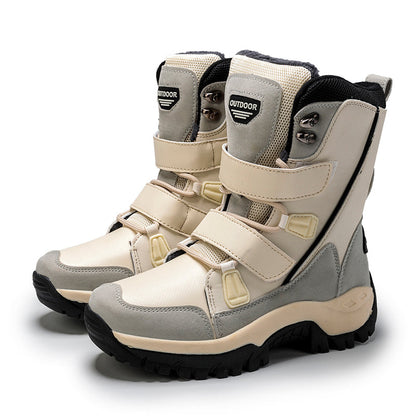Plus Size Waterproof PU Leather Boots - Warm Plush Mid-Calf Style