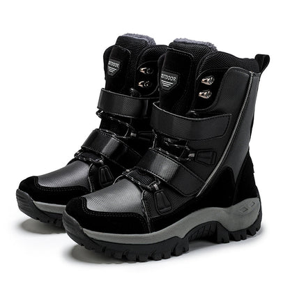 Plus Size Waterproof PU Leather Boots - Warm Plush Mid-Calf Style