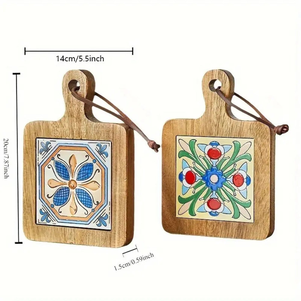Elegant Floral-Inlaid Wooden Trivets for Hot Dishes