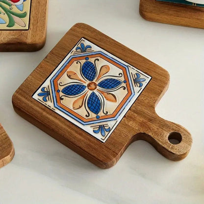 Elegant Floral-Inlaid Wooden Trivets for Hot Dishes
