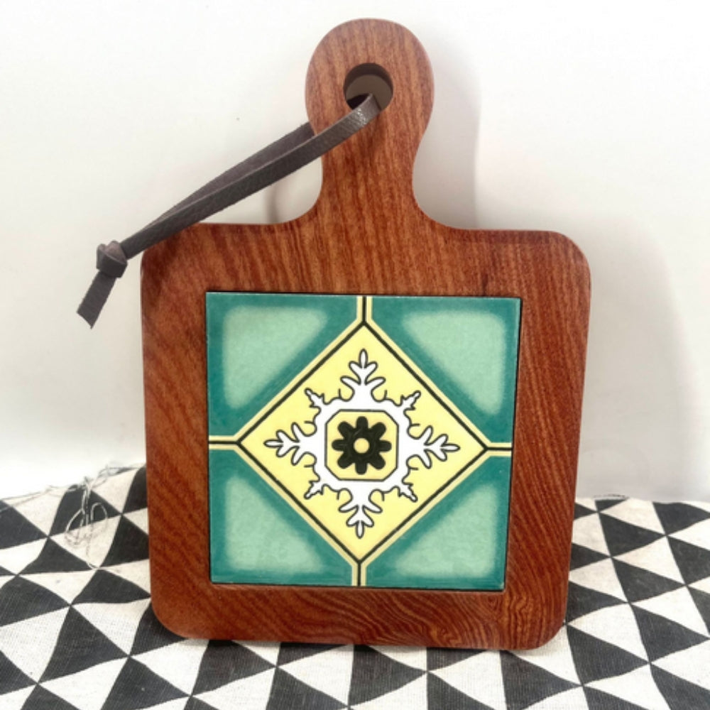 Elegant Floral-Inlaid Wooden Trivets for Hot Dishes