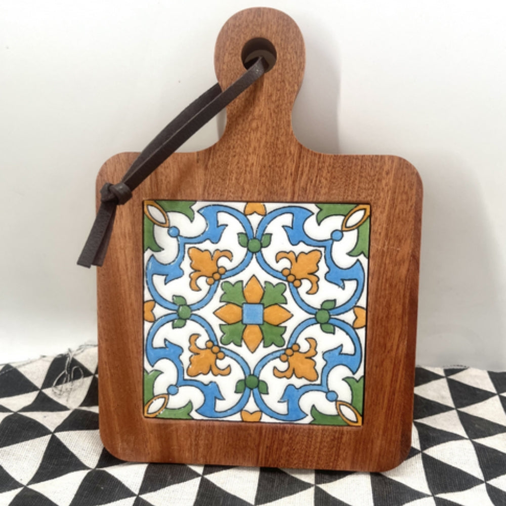 Elegant Floral-Inlaid Wooden Trivets for Hot Dishes