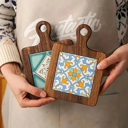 Elegant Floral-Inlaid Wooden Trivets for Hot Dishes
