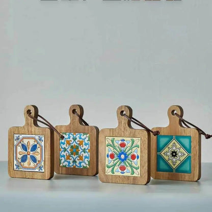 Elegant Floral-Inlaid Wooden Trivets for Hot Dishes