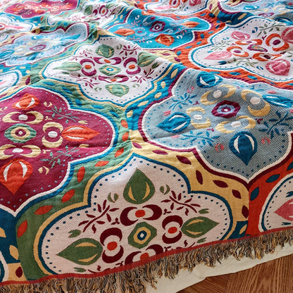 Vibrant Cotton Blanket with Tassels for a Cozy Touch